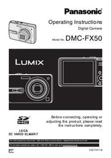 Panasonic Lumix FX50 manual. Camera Instructions.